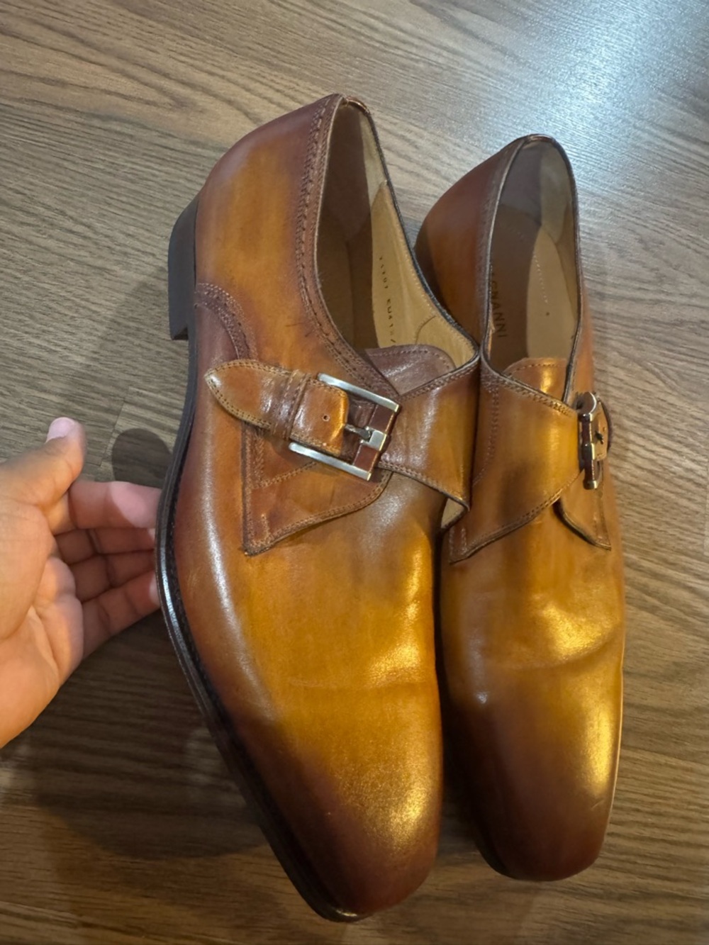 Magnanni Men's Single Monk Strap Oxfords in Cognac Brown